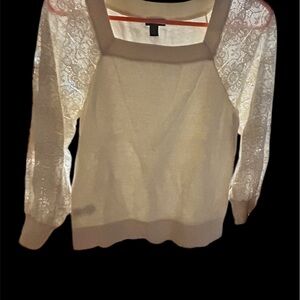Ann Taylor White Lace Sleeve Sweater